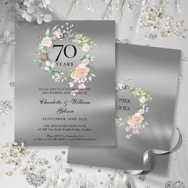 Budget Blommig 70-årsjubileumsinbjudan (Budget Floral 70th Anniversary Invitation)