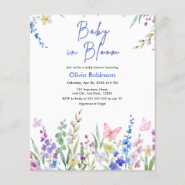 Budget Blommig Baby i Blomning Bebis Shower Inbjud