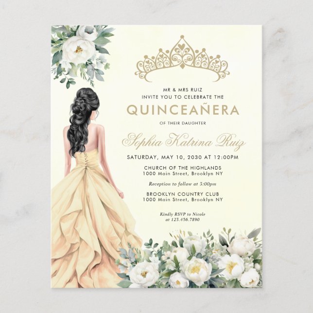 Budget Blommig Botanisk Guld Prinsessa Quinceañera (Framsida)