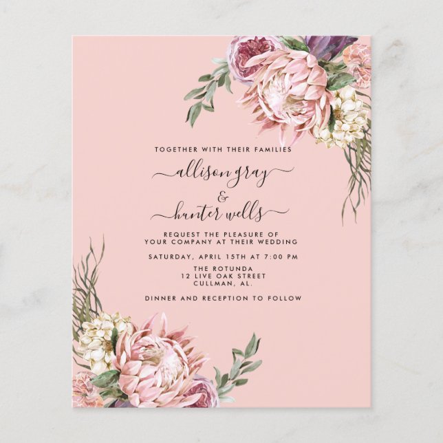 Budget Blommig Bröllopsinbjudan | Aubrey Flyer (Framsidan)
