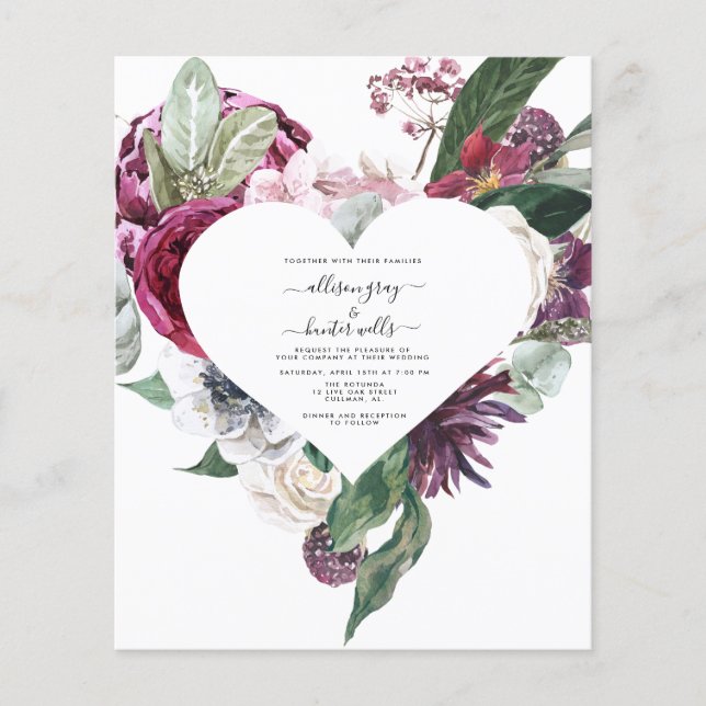 Budget Blommig Bröllopsinbjudan | Laural Flyer (Framsidan)