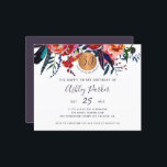 Budget blommig chic 30-års födelsedagsinbjudan<br><div class="desc">Modern rustic boho chic 30 år trettiofeminin födelsedags BUDGET prisvärd partajnvitation small mall template med en trendig fullt redigerbar typsnittskrift och röda burgunderfärgade marinblå lila indigofärgade bohemiska blommor buketter kant och en rund falsk metallisk guld koppar metallisk cirkel VÄNLIGEN LÄS DETTA INNAN KÖP! Detta är ett budget prisvärt kort tryckt...</div>