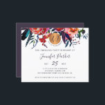 Budget blommig chic 40-års födelsedagsinbjudan<br><div class="desc">Modern rustic boho chic feminin 40-års födelsedagsfest BUDGETARVÄNLIG inbjudan mall med trendig, fullt redigerbar typsnitt skript och röda burgunder marinblå lila indigofärgade bohemiska blommor buketter kant och en rund falsk metallisk guld koppar metallisk cirkel VÄNLIGEN LÄS DETTA INNAN KÖP! Detta är ett budgetvänligt kort tryckt på ett pappersark (varje ark...</div>