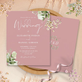 Budget Blommig Dusty Rose Bröllopsinbjudan