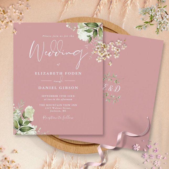Budget Blommig Dusty Rose Bröllopsinbjudan (Budget Floral Dusty Rose Wedding Invitation)