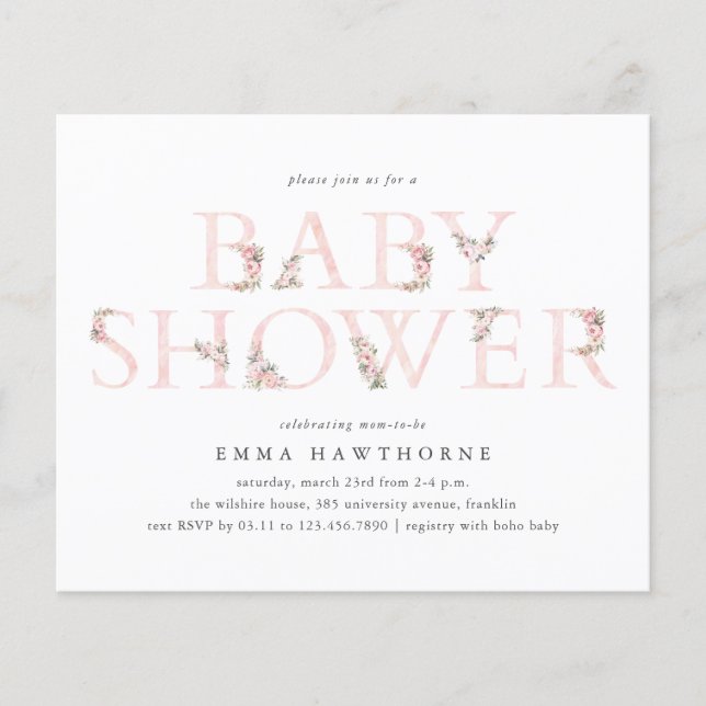 Budget Blommig Flicka Bebis Shower Inbjudan (Framsida)