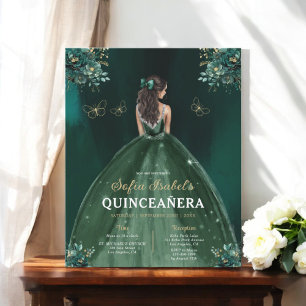 Budget Blommig Grön Tvåspråkig Spansk Quinceanera Flygblad