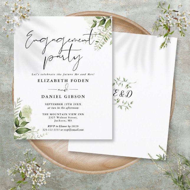 Budget Blommig Grönskande Förlovningsfest Inbjudan (Budget Floral Greenery Engagement Party Invitation)
