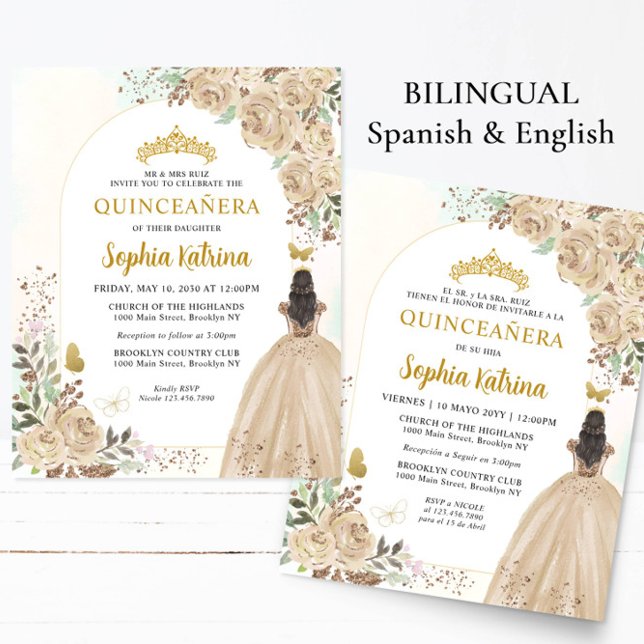 Budget Blommig Guld BILINGUAL Spansk Quinceanera (Skapare uppladdad)