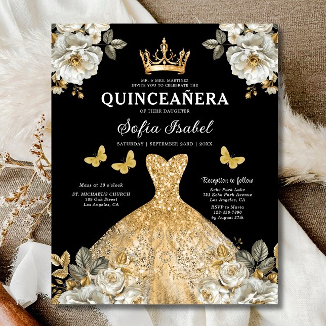 Budget Blommig Guld Fjäril Prinsessa Quinceanera (Skapare uppladdad)