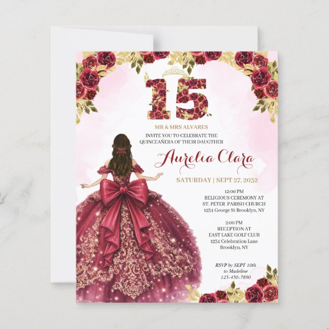 BUDGET Blommig Röd Prinsessa Coquette Quinceanera (Framsida)
