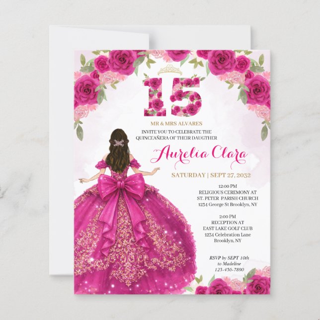 BUDGET Blommig Rosa Prinsessa Coquette Quinceanera (Framsida)