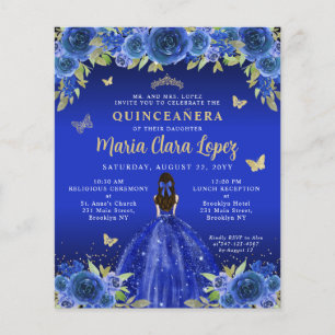Budget Blommig Royal Blå Guld Prinsessa Quinceaner