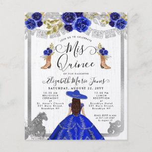 Budget Blommig Royal Blå Silver Charra Quinceanera