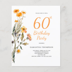 Budget Blommig Vildblomma 60-års Födelsedagsinbjud Flygblad