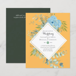BUDGET Blommiga Blå Bröllopsinbjudningar Eukalyptu