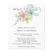 Budget Blommiga blad Korall Teal Bröllopsinbjudan