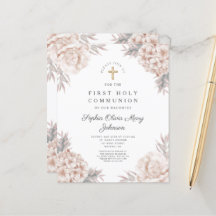 Budget Blommiga Peonies Guld Kors Första Kommunion
