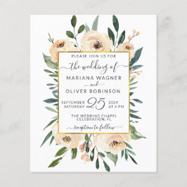 Budget Blommigt Beige Guld Black Wedding bjudande Flygblad