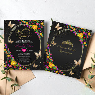 BUDGET Blommigt Black Guld Butterfly Quinceañera