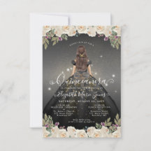 Budget Blommigt Black Guld Princess Quinceanera