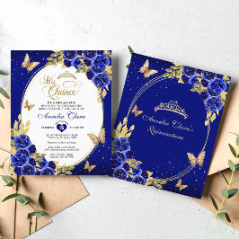 BUDGET Blommigt Blue Guld Butterfly Quinceanera