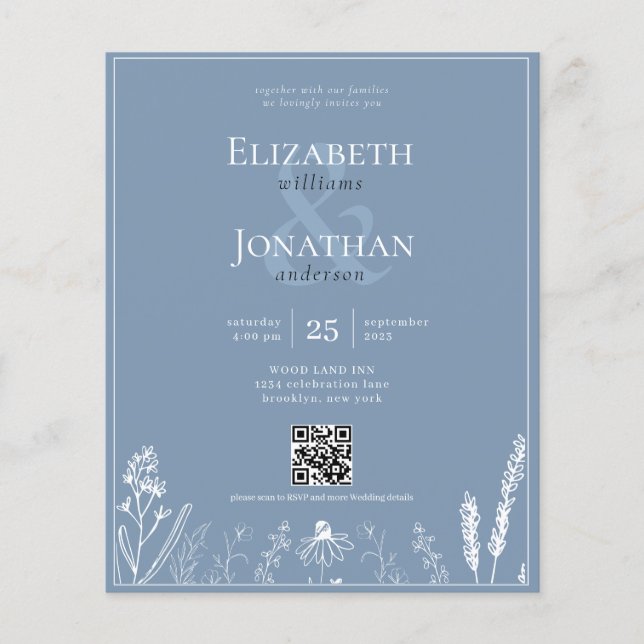 BUDGET Blommigt Dusty Blue Monogram QR Photo Bröll (Framsida)