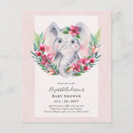 BUDGET Blommigt Elephant Baby Shower Inbjudan
