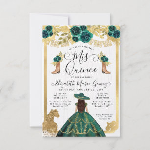 Budget Blommigt Emerald Grönt Charra Quinceanera Anteckningskort