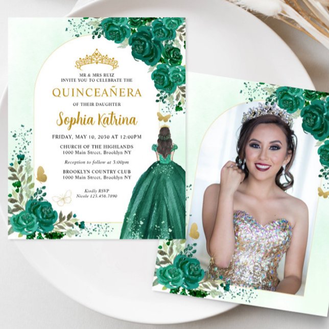 Budget Blommigt Emerald Grönt Princess Photo Quinc (Skapare uppladdad)