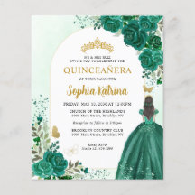 Budget Blommigt Emerald Grönt Princess Quinceanera