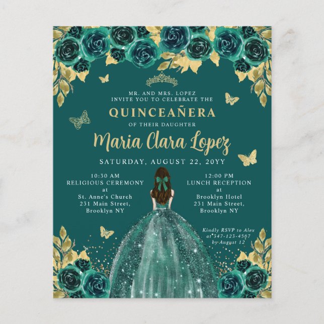 Budget Blommigt Emerald Grönt Princess Quinceanera (Framsida)