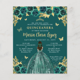 Budget Blommigt Emerald Grönt Princess Quinceanera