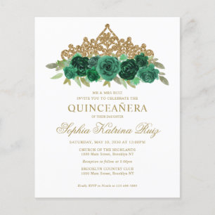 Budget Blommigt Emerald Grönt Tiara Quinceañera Flygblad