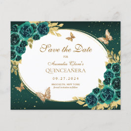 BUDGET Blommigt Emerald Guld Butterfly Quinceañera