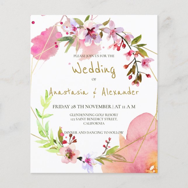 Budget/Blommigt & Grey/bröllopsinbjudan. Flyer (Framsidan)