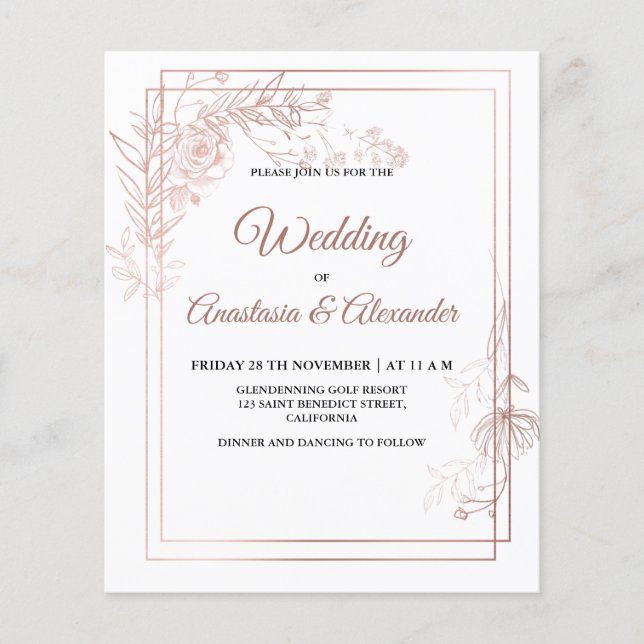 Budget/Blommigt & Grey/bröllopsinbjudan. Flyer (Framsidan)