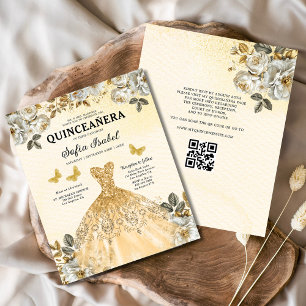 Budget Blommigt Guld QR-koden Princess Quinceanera