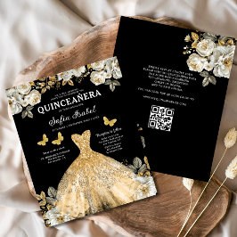 Budget Blommigt Guld QR-koden Princess Quinceanera Flygblad
