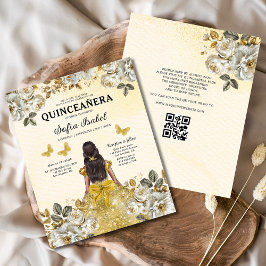 Budget Blommigt Guld QR-koden Princess Quinceanera Flygblad