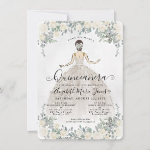 Budget Blommigt Ivory Princess Birthday Quinceaner Anteckningskort