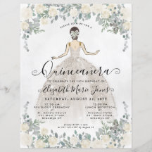 Budget Blommigt Ivory White Princess Quinceanera