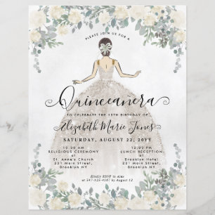 Budget Blommigt Ivory White Princess Quinceanera