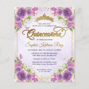 Budget Blommigt Light Lila Guld Tiara Quinceañera