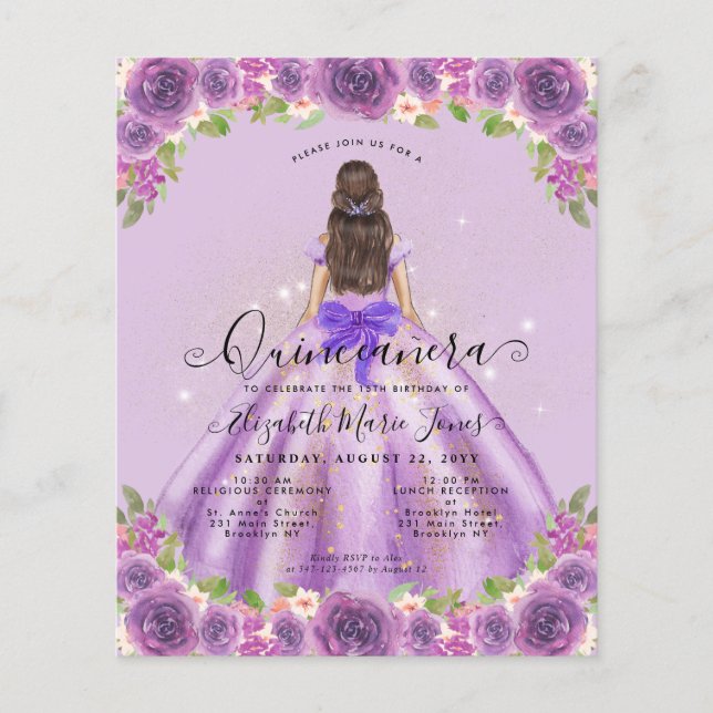 Budget Blommigt Light Lila Princess Quinceanera (Framsida)