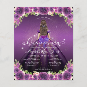 Budget Blommigt Lila Guld Princess Quinceanera