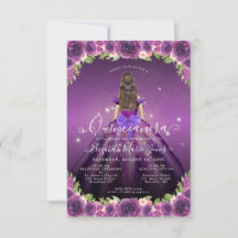Budget Blommigt Lila Guld Princess Quinceanera