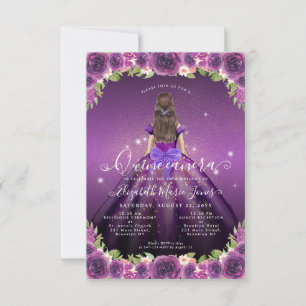 Budget Blommigt Lila Guld Princess Quinceanera Anteckningskort