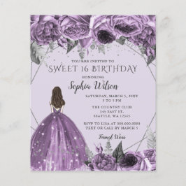 Budget Blommigt Lila Princess Sweet 16:e inbjudan