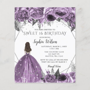 Budget Blommigt Lila Princess Sweet 16:e inbjudan